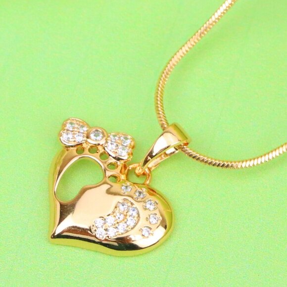 "Rose Gold Baby Footprint Heart Pendant with Sparkling CZ Accents, XPPT1249 - Picture 1 of 12